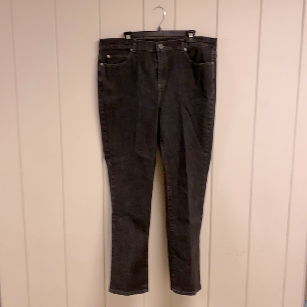 Black stretch boot cut jeans. Size 16.